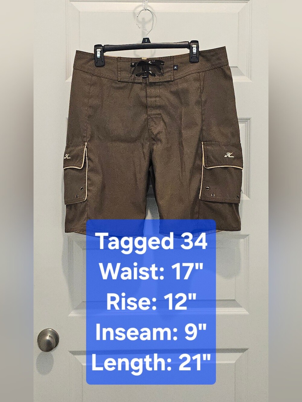 Hobie Men's Brown Cargo Board Shorts Swim Trunks Size 34 GUC